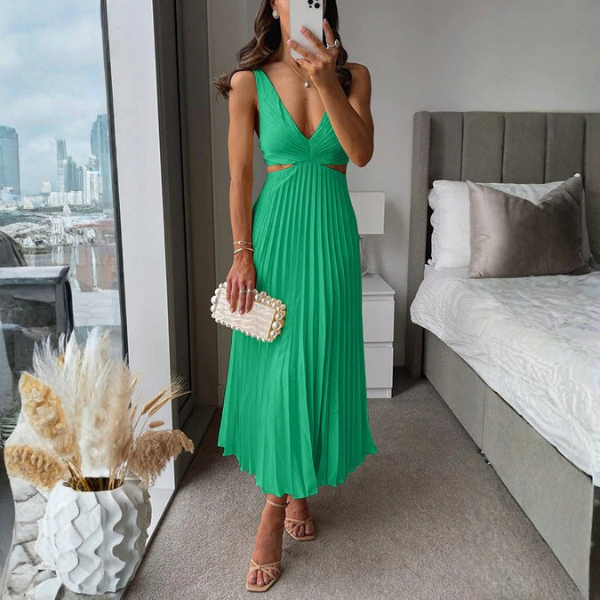 The Elodie Pleated V-Neck Dress