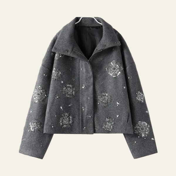 The Elara Embellished High-Collar Pea Coat