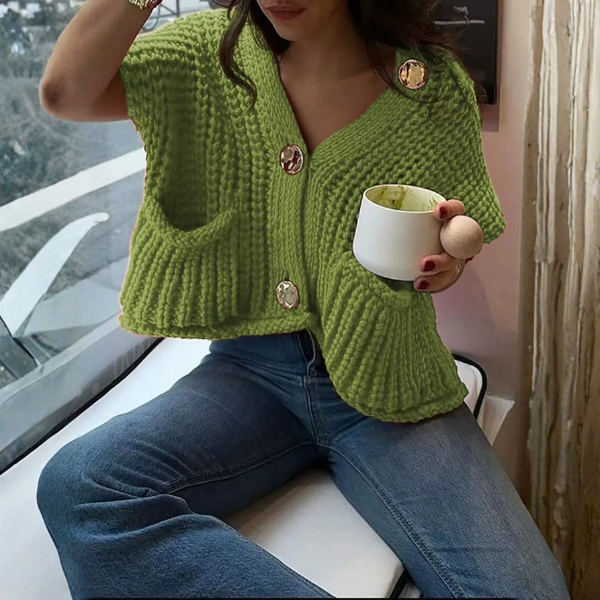 The Amelie Chunky Knit Button Vest