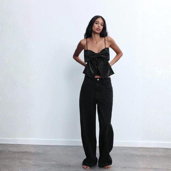 The Noelle Sparkle Bow Crop Top