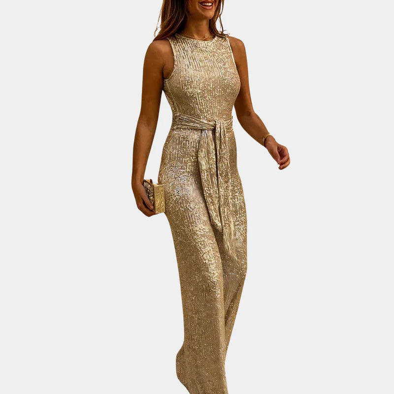 The Monica Glitter Belted Jumpsuit