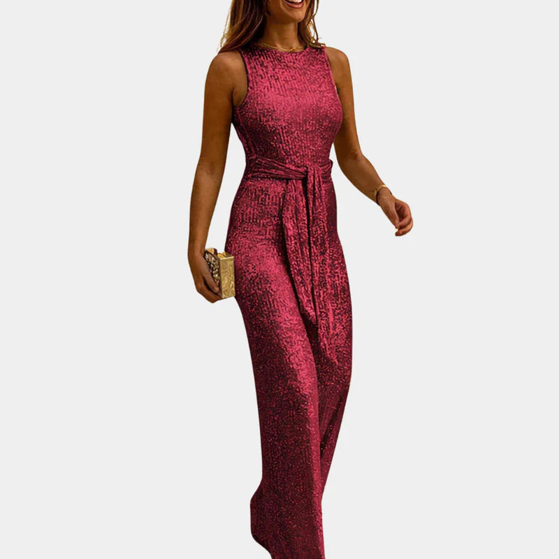 The Monica Glitter Belted Jumpsuit