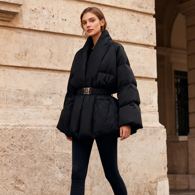 The Alpine Belted Shawl-Collar Puffer Jacket