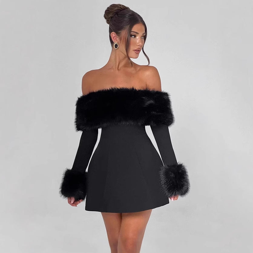 The Capri Off-Shoulder Faux-Fur Trim Mini Dress
