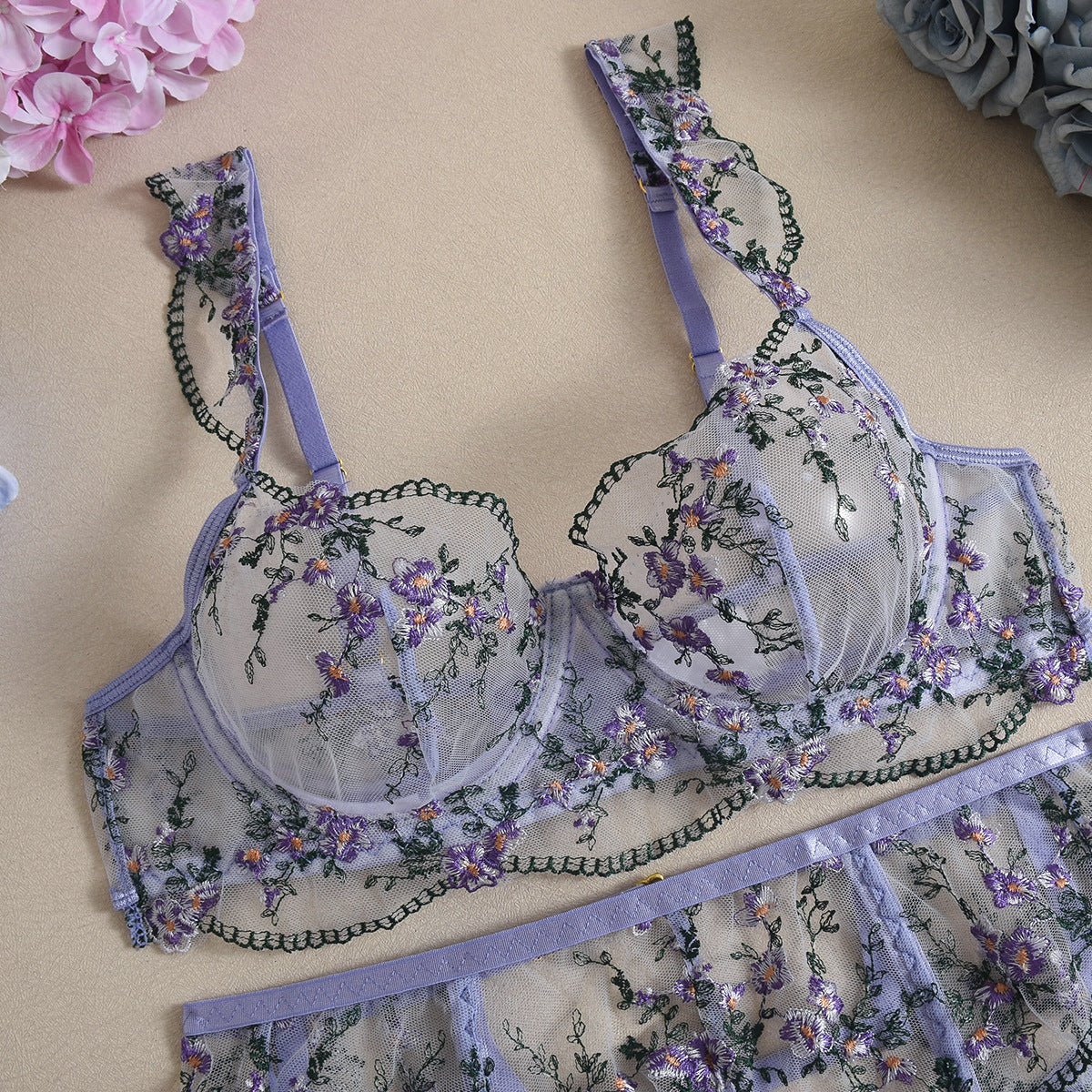 The Marseille Embroidered Sheer Lace Lingerie Set