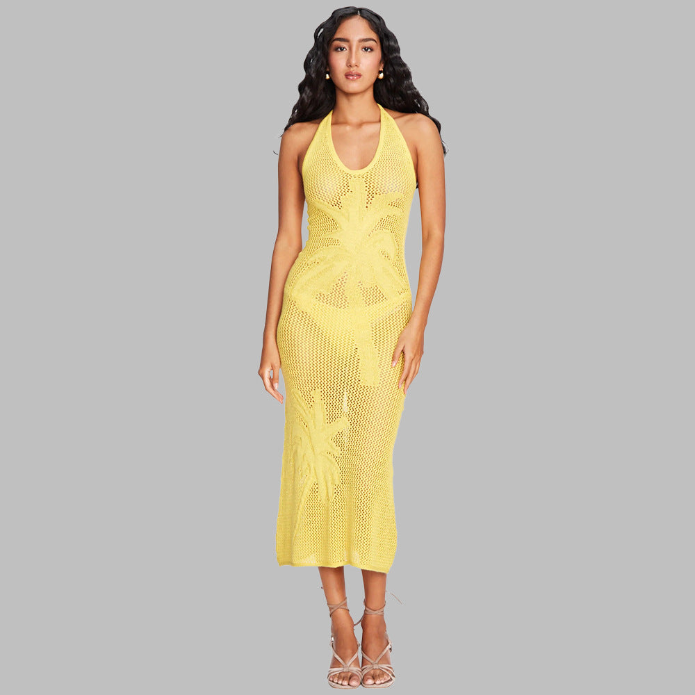 The Capri Palm-Pattern Crochet Dress
