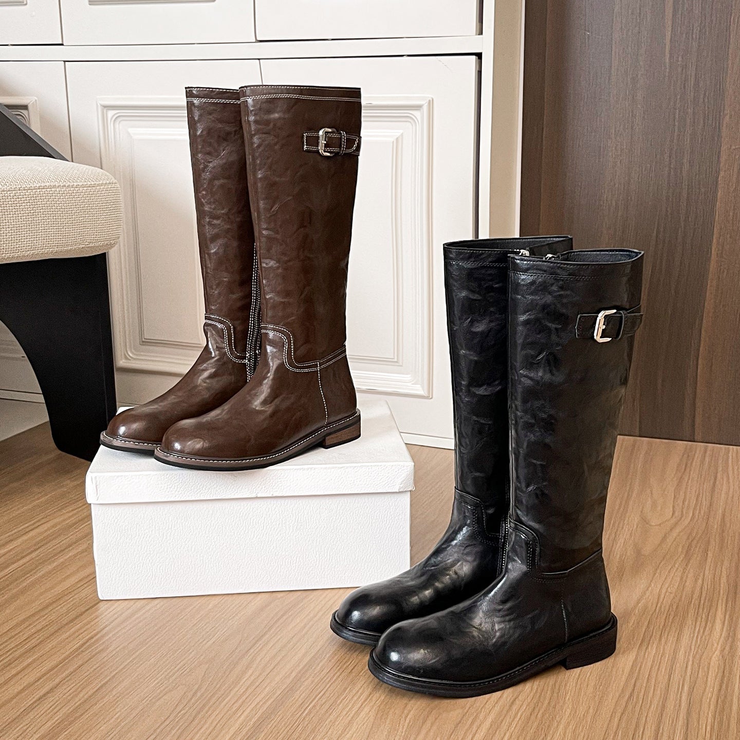 The Oslo Washed Leather Knight Boot