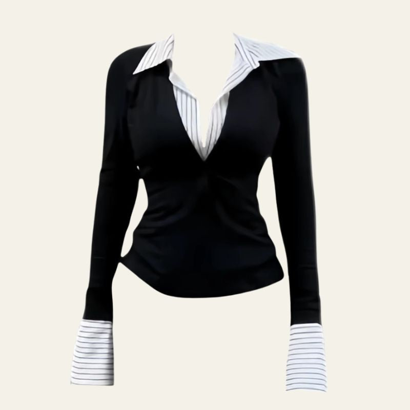 The Chelsea Contrast-Collar Tailored Top