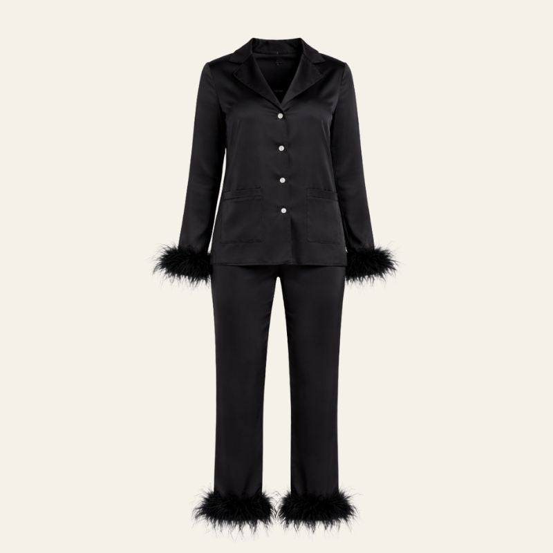 The Darcie Feather-Trim Satin Pajama Set