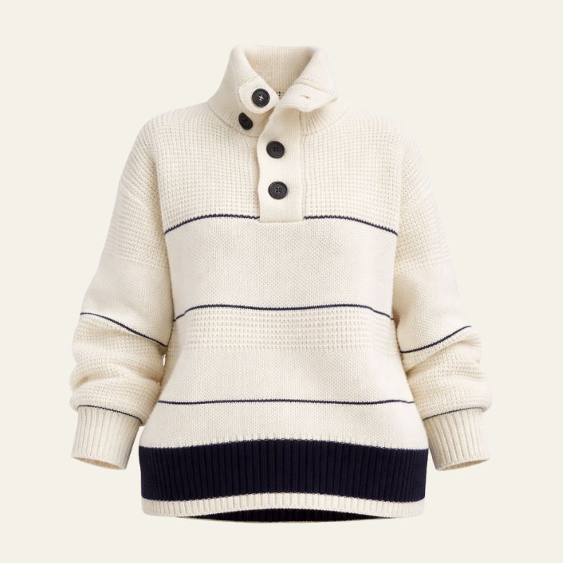 The Aspen Button-Neck Textured Knit Pullover