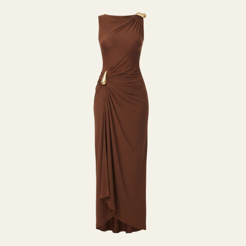 The Santorini Ruched Hardware Maxi Dress