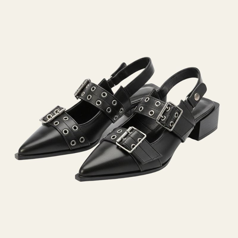The Berlin Buckled Pointed-Toe Slingback Heels