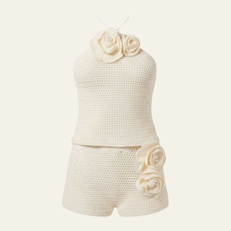 The Positano Rose-Detail Crochet Short Set