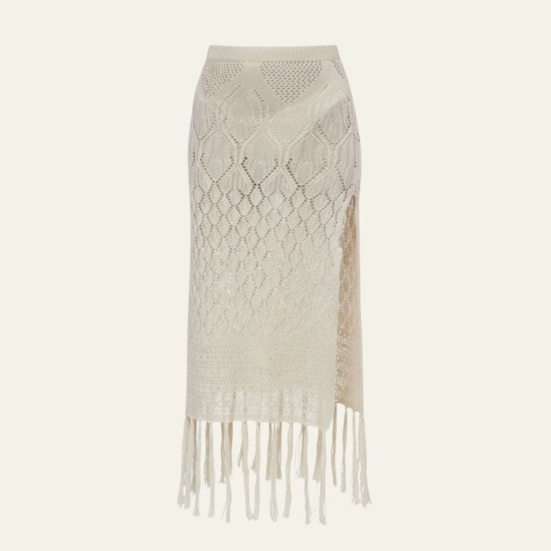 The Tulum Fringe Knit Beach Skirt