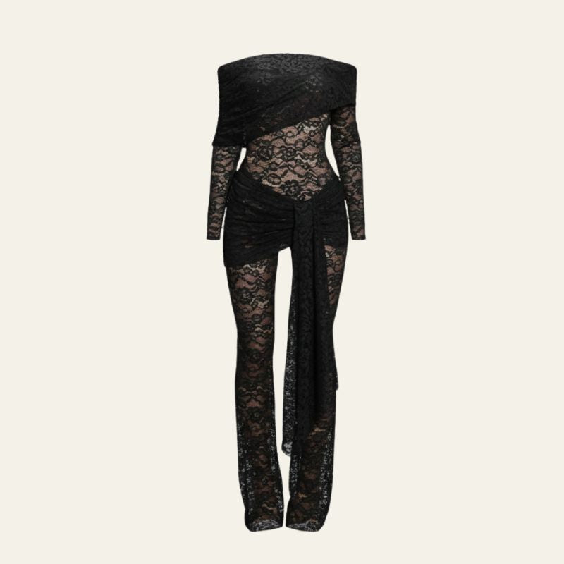 The Valencia Off-Shoulder Lace Jumpsuit