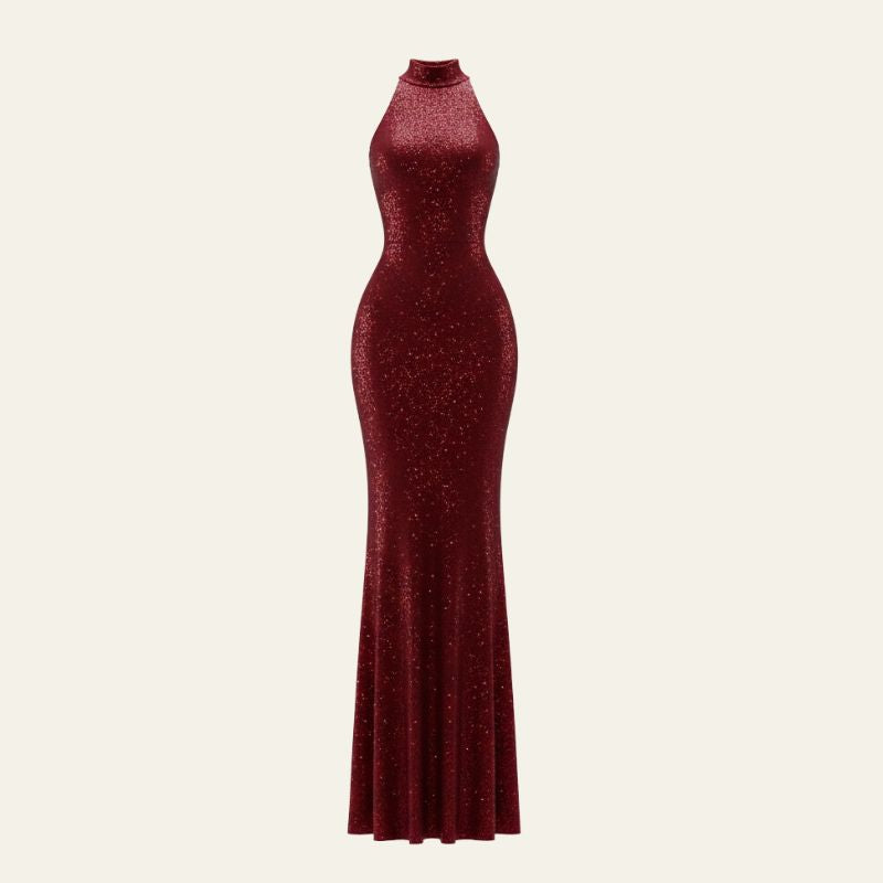The Monaco High-Neck Shimmer Maxi Dress