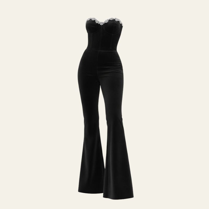 The Monaco Strapless Sweetheart Flared Jumpsuit