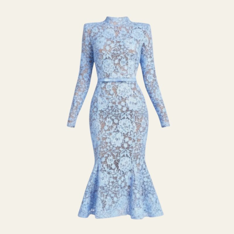 The Capri Lace-Texture Belted Midi Dress