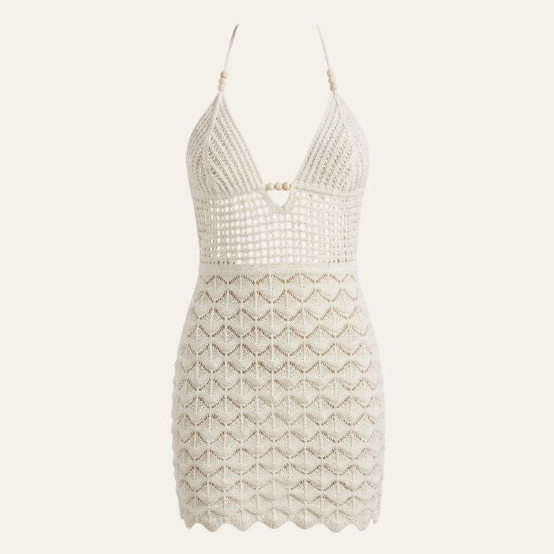 tobi crochet dress Tobi Bodycon Ivory Lace Crochet Overlay Halter Dress with Nude Slip S