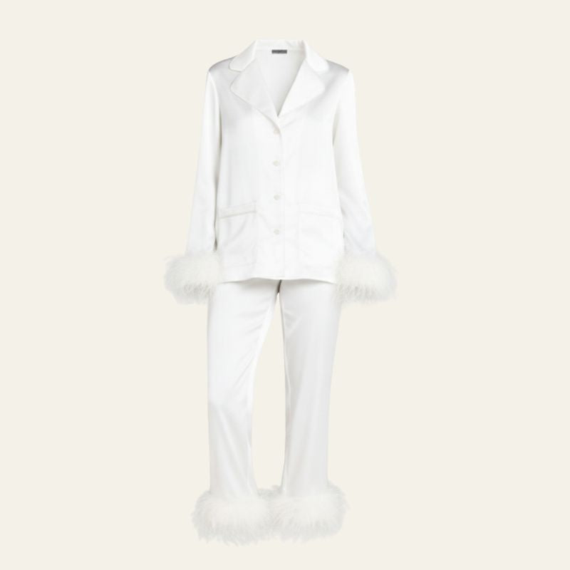 The Capri Feather-Trim Satin Lounge Set