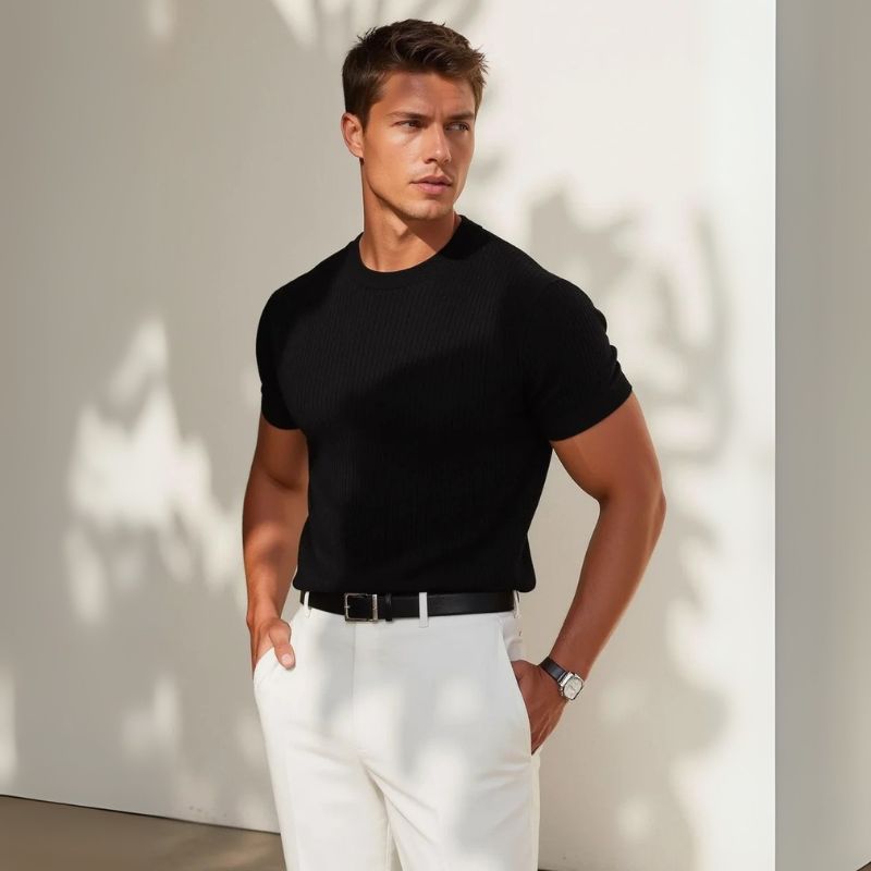 The Ravello Ribbed Cotton T-Shirt in Black