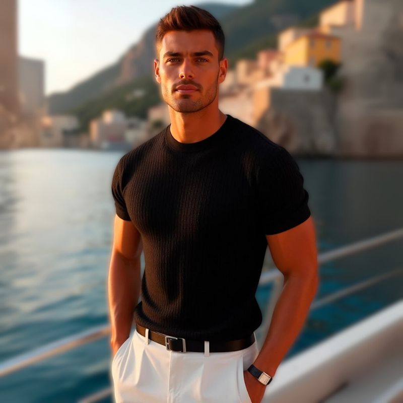 The Ravello Ribbed Cotton T-Shirt in Black
