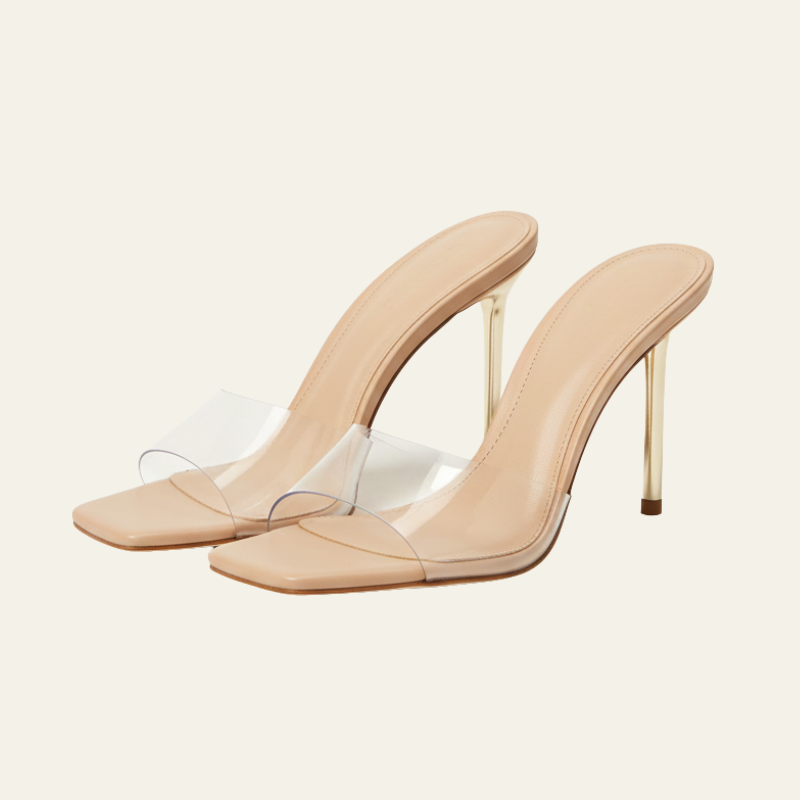 The Livia Clear Strap Metal Stiletto Heels