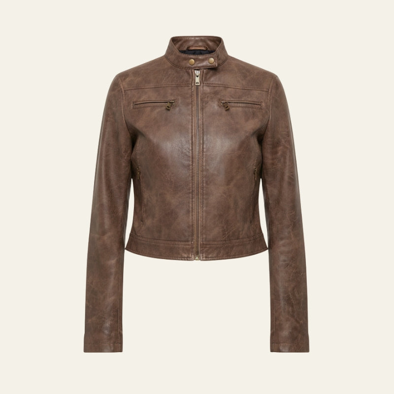 The Milan Cropped Leather Moto Jacket