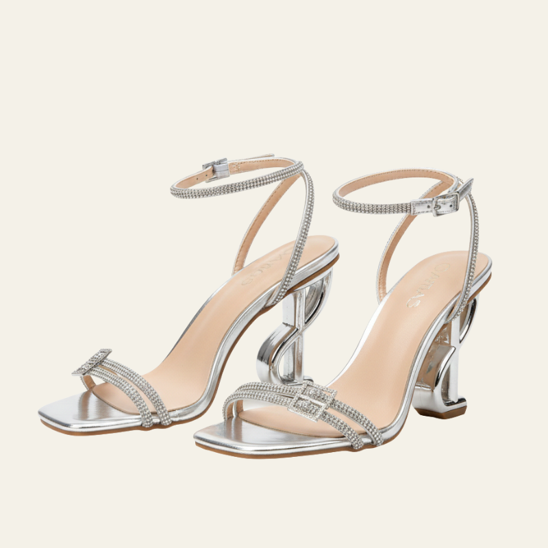 The Riviera Rhinestone-Strap Sculptural Heels