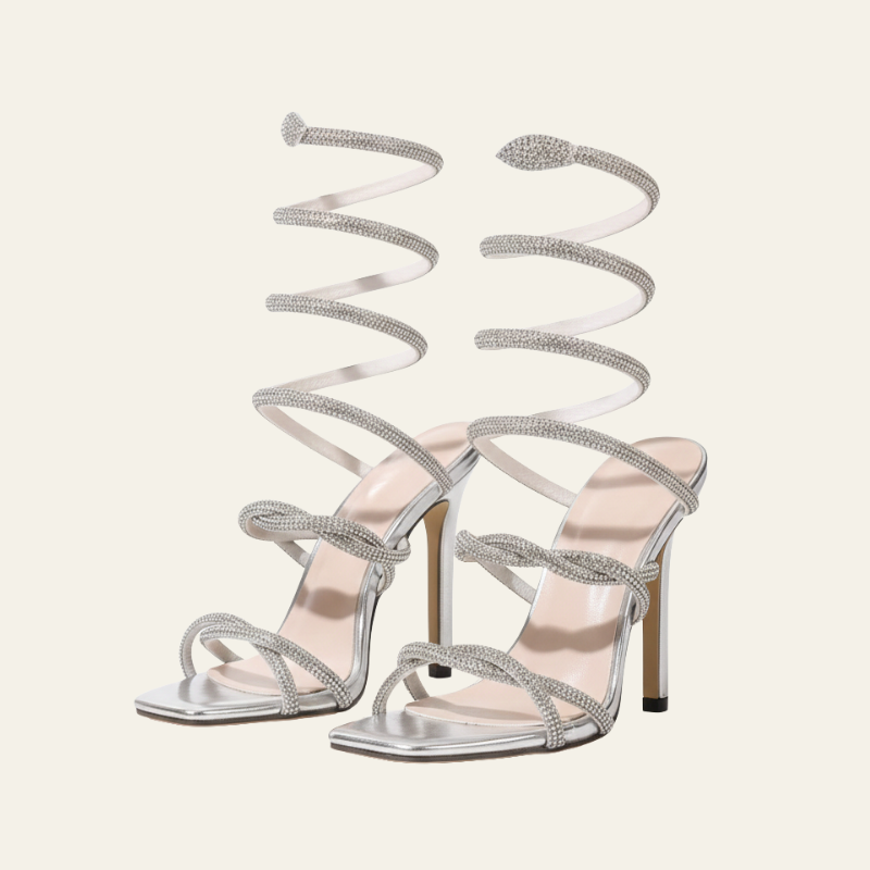 The Riviera Spiral-Strap Rhinestone Stiletto Heels