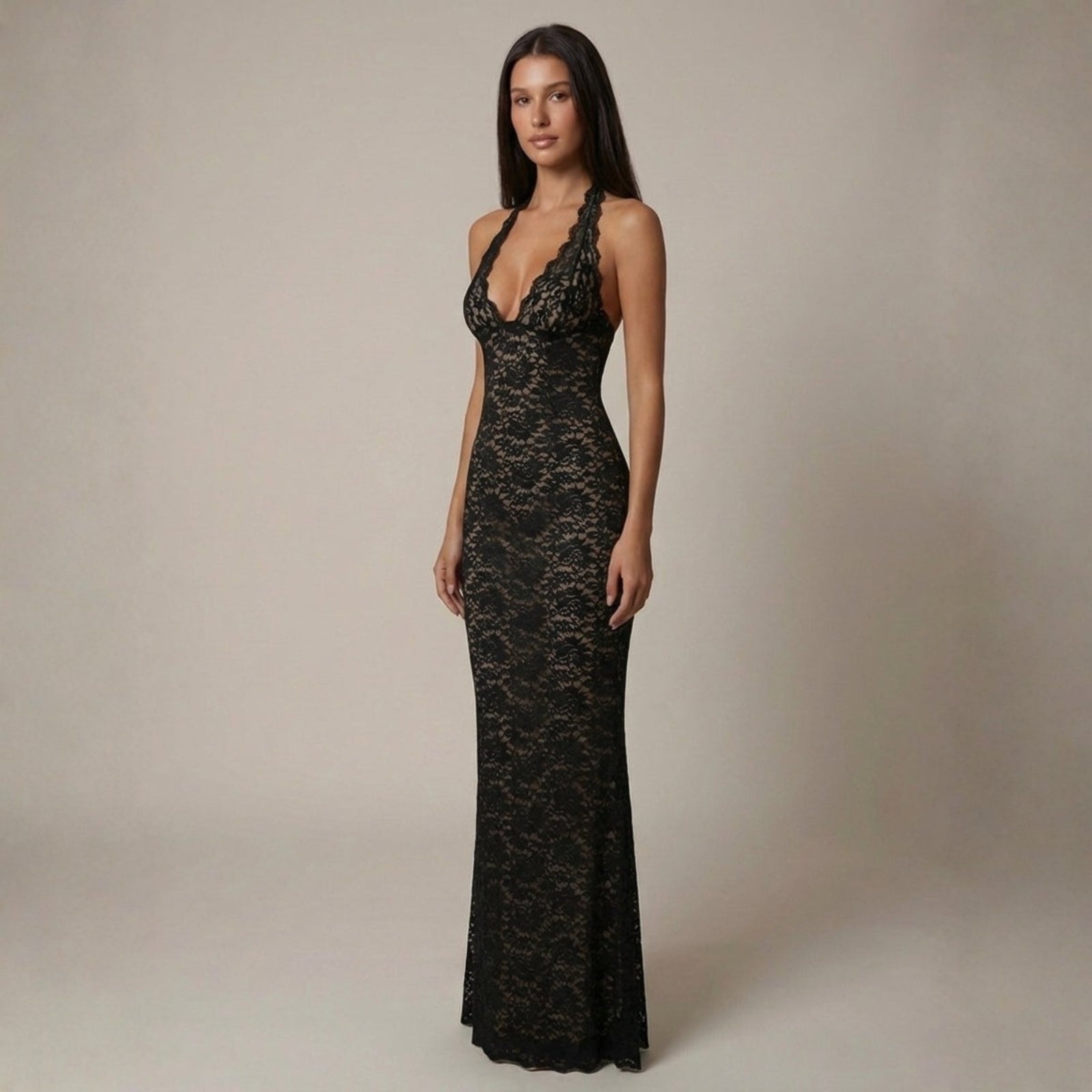 The Santorini Textured Knit Halter Gown
