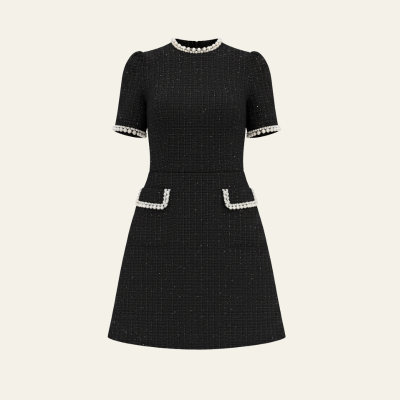 The Vienna Pearl-Trim Mock Neck Dress