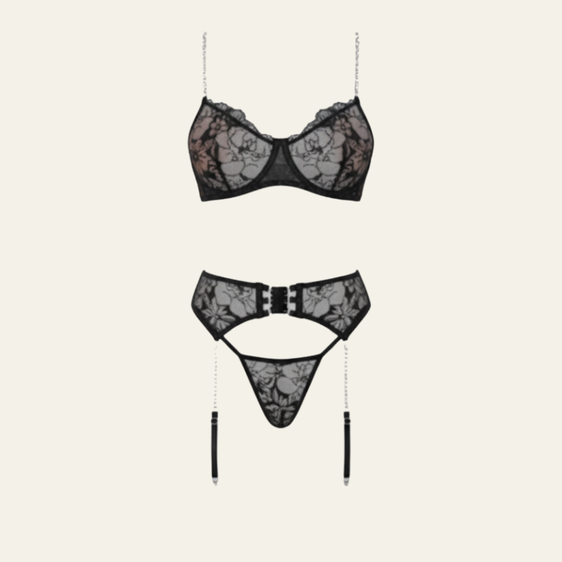The Jade Chain-Detail Lace Lingerie Set