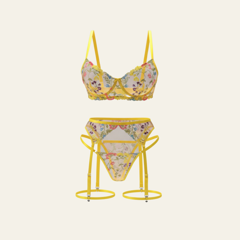 The Marise Embroidered 3-Piece Lingerie Set
