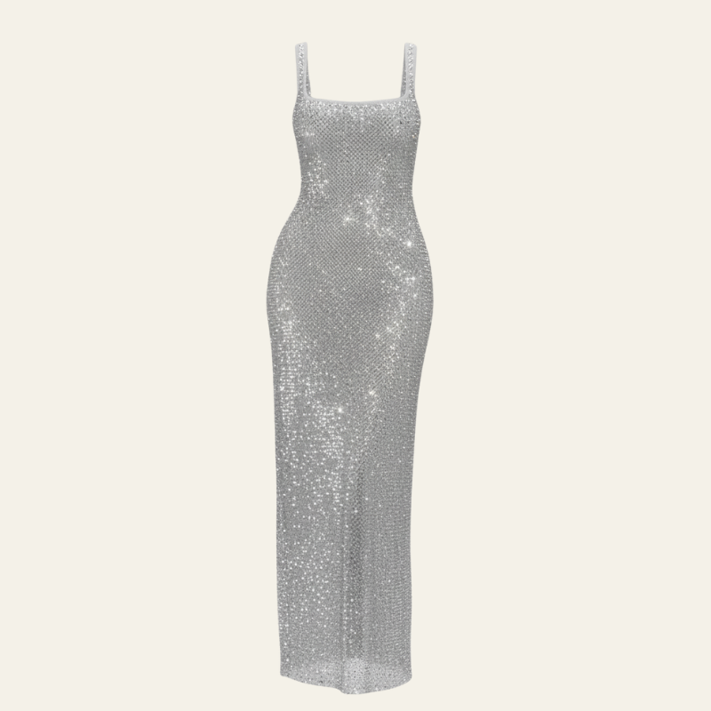 The Monaco Crystal Mesh Maxi Dress