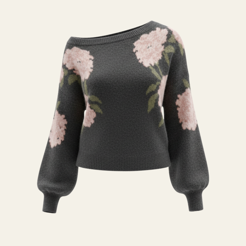 The Amora Floral Knit Off-Shoulder Sweater