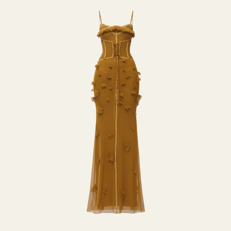 The Gloofree Textured Corset Maxi Dress