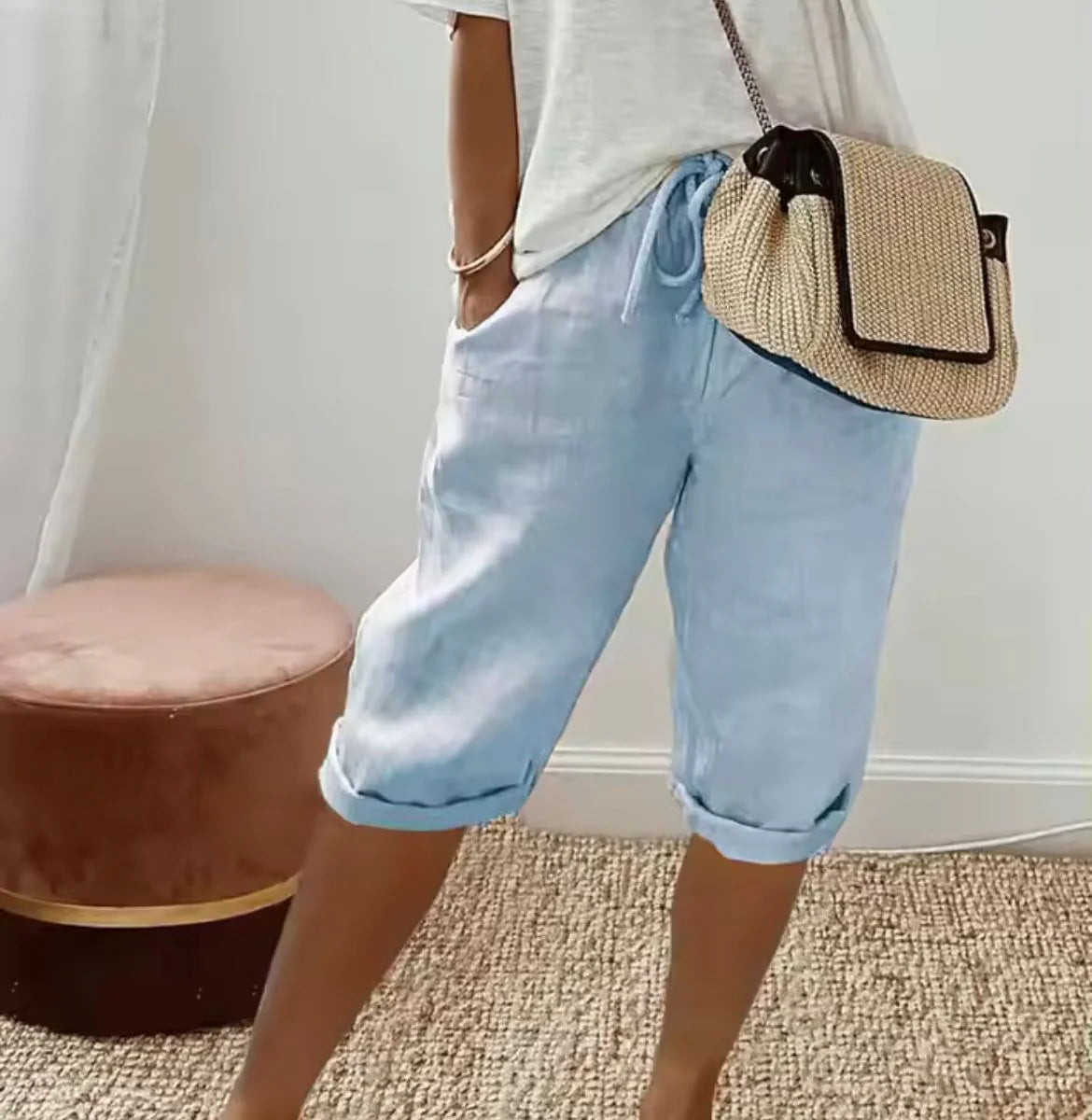 The Capri Drawstring Eco-Linen Cropped Trousers
