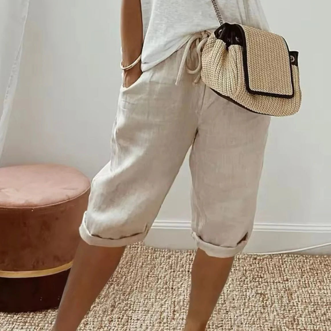 The Capri Drawstring Eco-Linen Cropped Trousers