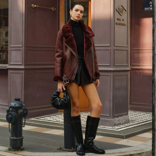 The Bordeaux Faux Shearling Aviator Jacket