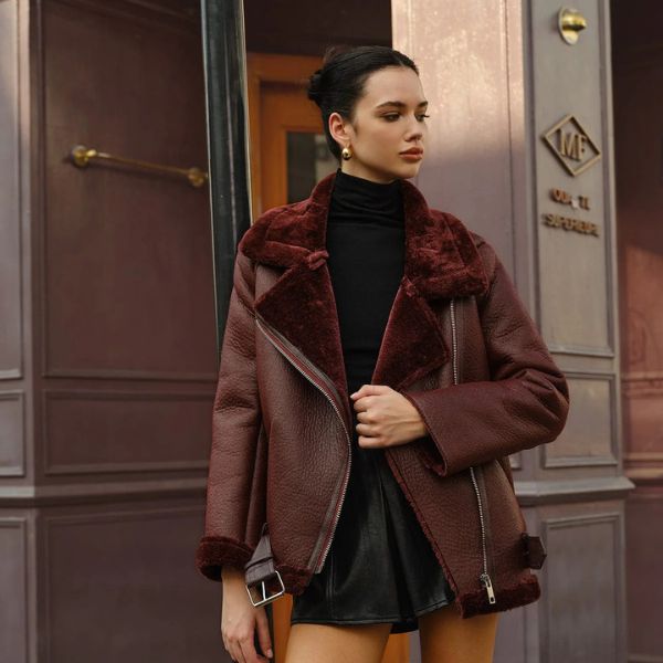 The Bordeaux Faux Shearling Aviator Jacket