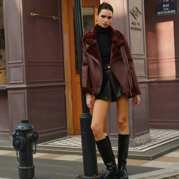 The Bordeaux Faux Shearling Aviator Jacket