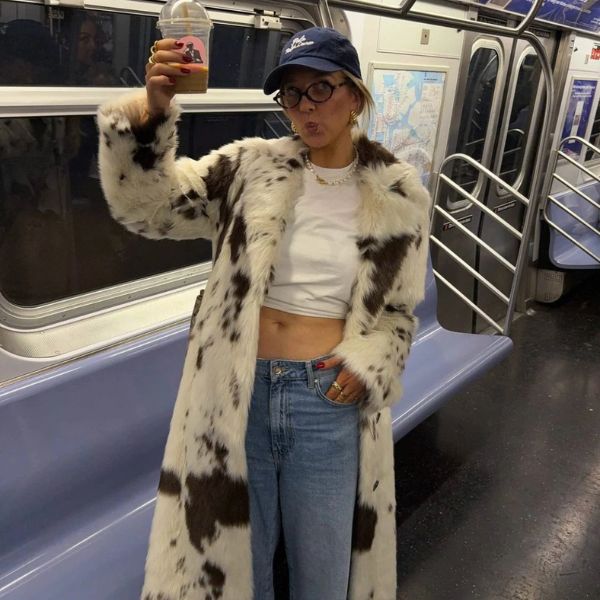 The Aspen Faux Fur Cow Print Coat