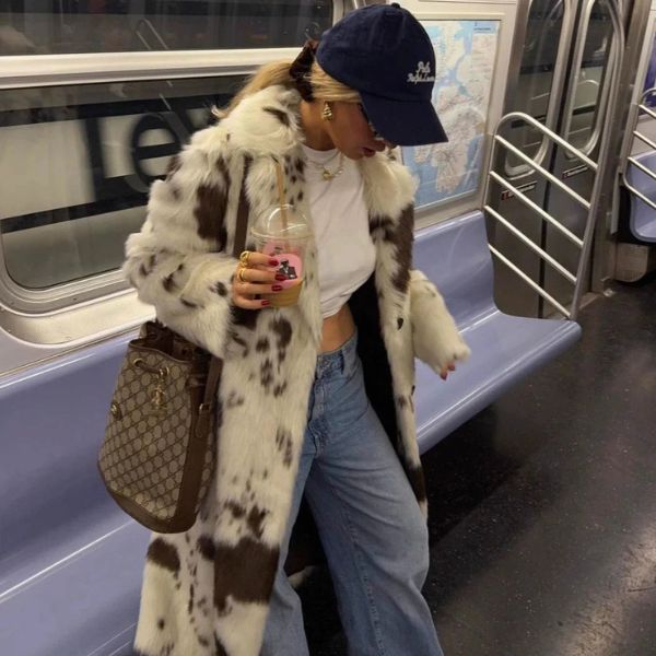 The Aspen Faux Fur Cow Print Coat