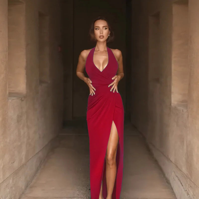 The Valencia Draped Halter Maxi Dress
