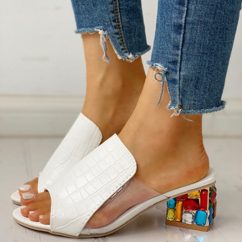 The Riviera Jewel-Heel Square-Toe Mules