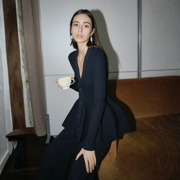 The Rome Peplum Ribbed Knit Cardigan