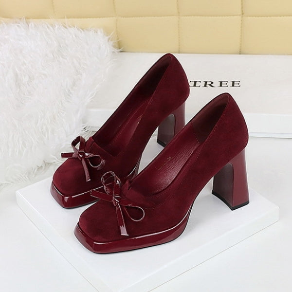 The Verona Bow-Detail Block Heel Pumps