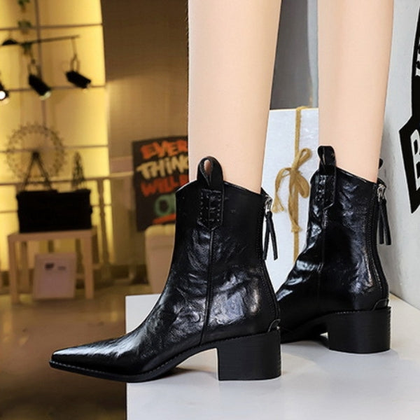 The Dakota Zip-Detail Block Heel Ankle Boots