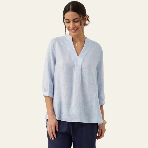 The Santorini Split-Neck Eco-Linen Shirt